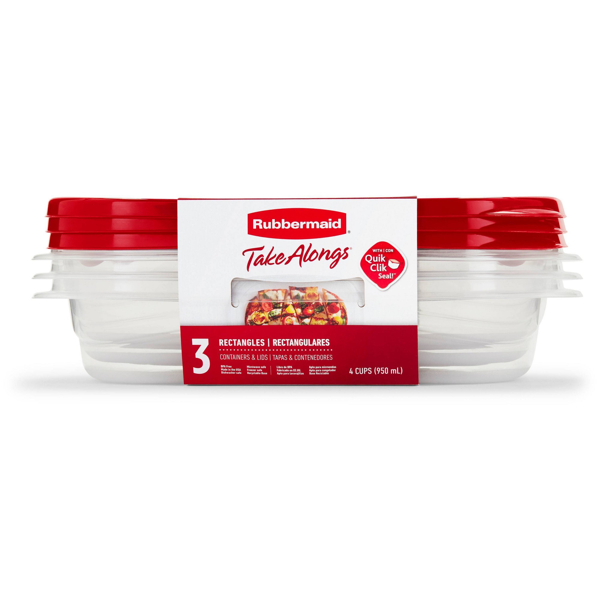 Meal Prep Lunch Boxes - 3 recipientes rectangulares rojos para almacenar
