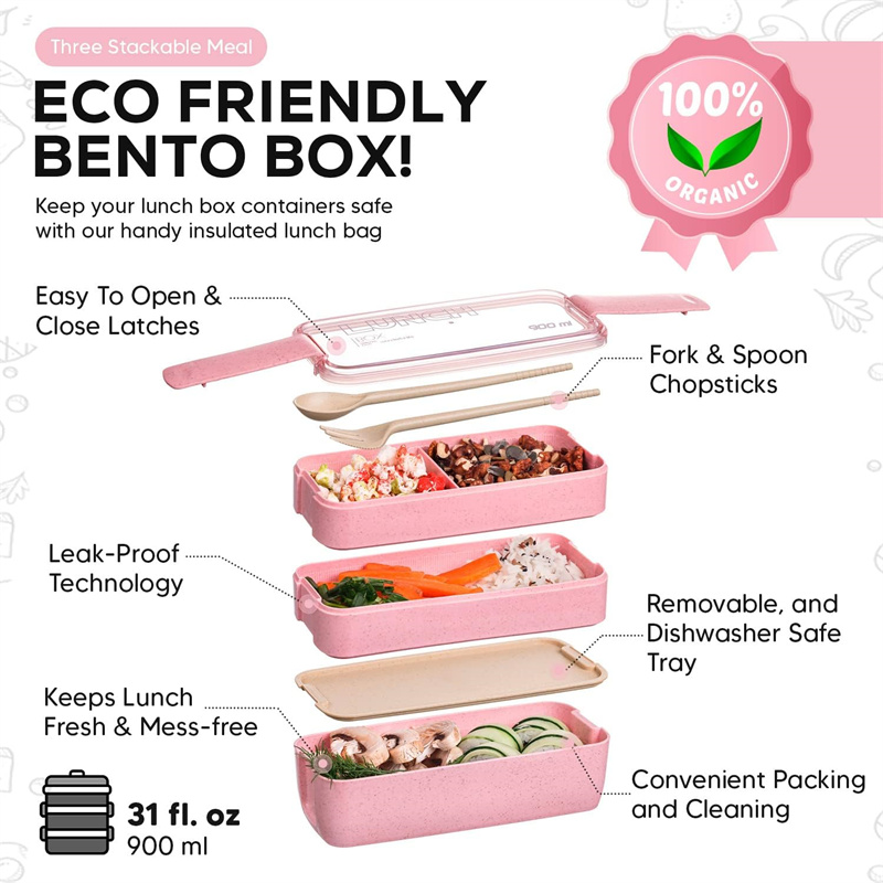 Caja Bento de paja de trigo co - Meal Prep Lunch Boxes reseña y precio