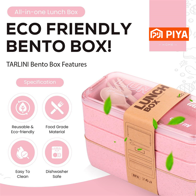 Caja Bento de paja de trigo co - Meal Prep Lunch Boxes reseña y precio