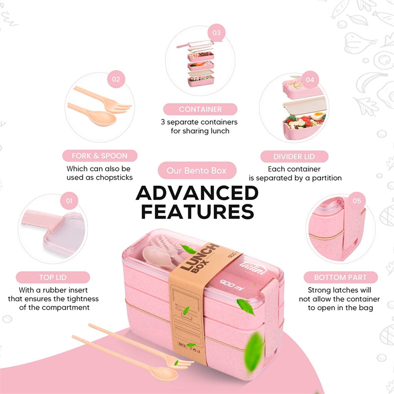 Caja Bento de paja de trigo co - Meal Prep Lunch Boxes reseña y precio